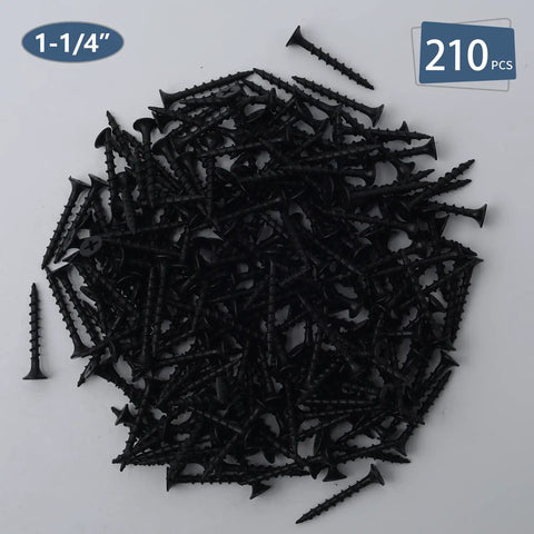 Pile of 210 Piece Six Gauge One And A Quarter Inch Drywall Screws Black Oxide Coated Carbon Steel For Wood And Drywall Projects