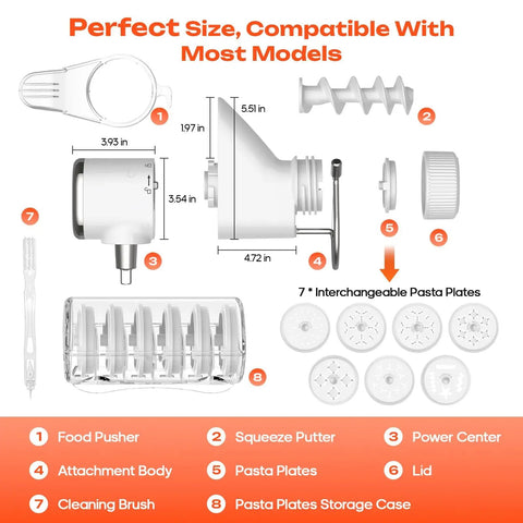 Product diagram of upgrade your pasta game with this gourmet press attachment for stand mixers featuring 7 interchangeable plates