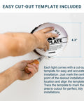 Person using cut-out template for Six Pack 4 Inch Dimmable Ultra Thin LED Recessed Ceiling Light with Junction Box Five Color Temperature Options 2700K 3000K 3500K 4000K 5000K 9W Canless Wafer Slim Panel Downlight IC Rated ETL installation