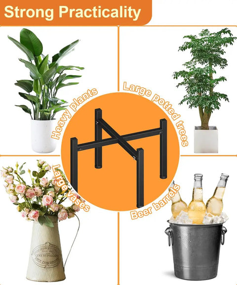 Universal Fire Pit Stand For 15 To 27 Inch Pits Adjustable Wing Screws Fits Solo Stove Bonfire Ranger Yukon shown with plants and beer