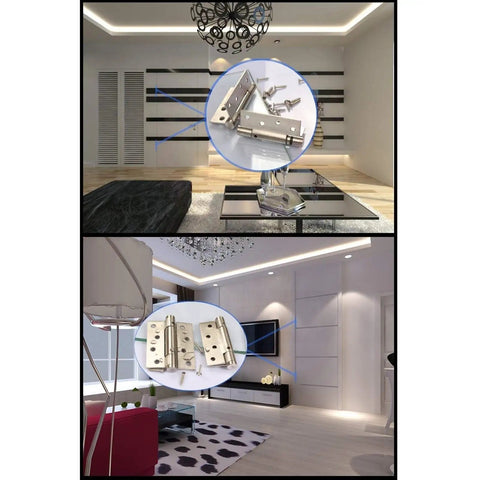 Badass Stainless Steel Double Spring Hinges 4 Inch displayed in modern living room setting, showing hardware details and usage.
