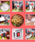 Top Shelf Stainless Steel Electric Noodle Machine Bringing Fresh Pasta Game To Your Counter Making Spaghetti Ravioli Linguine For Home Or Business With No Sweat Thickness Adjustments In 15cm 18cm Or 20cm Sizes shown in action with dough handling and pasta making.
