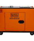 Black Heavy Duty 6300 Watt Diesel Generator Beast With Electric Start And Oil Shutoff side view, rugged orange chassis, ideal for job site power.