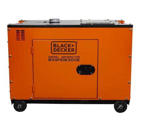 Black Heavy Duty 6300 Watt Diesel Generator Beast With Electric Start And Oil Shutoff side view, rugged orange chassis, ideal for job site power.