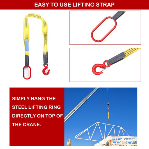 Heavy Duty Web Sling Built Tough 3.3 Ft Single Leg Strap For Lifting Up To 6600 Lbs With G80 Steel Hook Polyester Construction