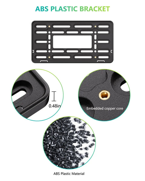 Front License Plate Bracket Mounting Kit For Bumpers With Anti Theft Hardware And Stainless Steel Zip Ties ABS plastic details