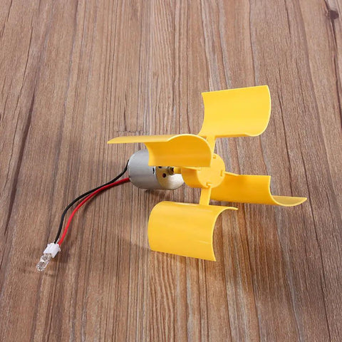 DIY Wind Turbine Generator Kit With 360 Degree Rotatable Blades And DC Motor for science education on wooden surface