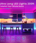 Ultra Long 150ft RGB LED Strip Lights With Bluetooth App Control in a colorful kitchen setting