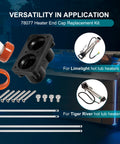 78077 Heater End Cap Replacement Kit for Limelight and Tiger River hot tub heaters with components and hot tub image