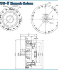 Technical drawing of Battle Tested Workhorse Grade Harmonic Reducer With 20 Arcsec Accuracy And Axial Input Shaft dimensions and layout.