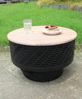 26 Inch Wood Burning Fire Pit Table With Grill And Lid For Backyard BBQs And Bonfire Nights, outdoor fire pit on patio