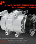 Top Shelf AC Compressor Assembly With Integrated Clutch Precharged PAG46 Lubricant, silver housing, six groove pulley, compact design.