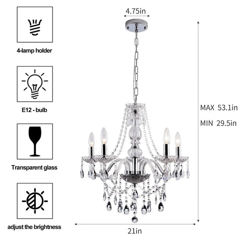 Diagram of Raindrop Crystal Chandelier With K9 Glass Drops Modern Flush Mount Ceiling Light 5 Light Fixture dimensions