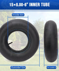 Heavy Duty 15x6.00-6 Inner Tube With TR-13 Straight Valve for lawn mowers, ride-on mowers, go-karts, front and side view