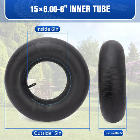 Heavy Duty 15x6.00-6 Inner Tube With TR-13 Straight Valve for lawn mowers, ride-on mowers, go-karts, front and side view