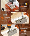 Pro Grade Aluminum Door Hinge Jig Router Template with tools for precise hinge installation on wood, CNC machined aluminum alloy.