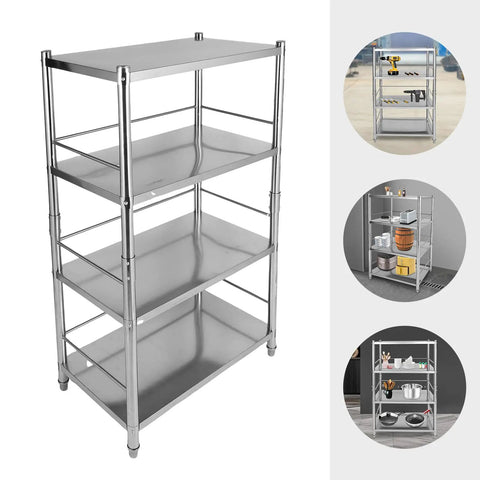 Badass Four Tier Stainless Steel Shelves Heavy Duty Bulk Storage Rack With Wide Adjustable Spacing And Bombproof 800 Pound Capacity Built For Kitchen Warehouse Jobs