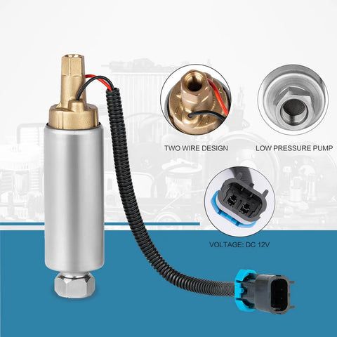 Electric Fuel Pump Replacement For Mercury Mercruiser Marine Boats with two-wire design and low pressure, DC 12V voltage