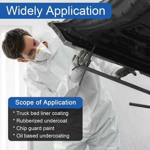 User applying No Nonsense Undercoating Spray Gun Kit With 25 Oz Suction Feed Cup And Stainless Steel Body for truck bed coating.