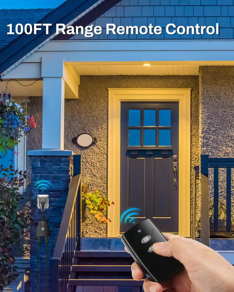 Using Outdoor Wireless Remote Control Outlet Kit Weatherproof Heavy Duty Power Strip With Dual 3 Prong Outlets at porch