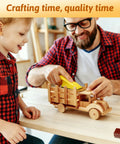Man and boy using 180 Pcs Mini Sanding Kit With Nine Grits From 80 To 1000 Sandpaper And Finger Sanding Blocks on wooden toy truck