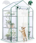 Walk In Outdoor Greenhouse 56 x 29 x 77 Inch Portable Garden Hot House Kit With 3 Tier clear plastic cover and plants inside
