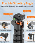 Flexible shooting angles on 75 Inch Extendable Camera Tripod With Remote Shutter And 360 Degree Ball Head for iPhone Canon DSLRs