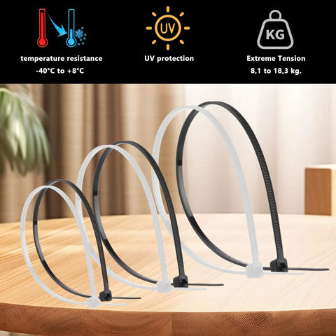 600 Piece Industrial Grade Zip Ties Set Assorted Sizes UL94V2 Certified UV Resistant And Extreme Temperature Ready
