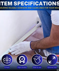 Person applying Beige Painter Tape For Crisp Lines And Trim, 0.7 Inch By 60 Yards, along floor edge with gloved hand.