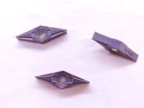 Three Pack Dope Carbide Turning Inserts 331 PV7025 PP Coated For Smooth Precise Metal Machining And Long Life VNMG331 Compatible Easy To Install High Performance Cutting For CNC And Manual Lathes, three carbide inserts on white background