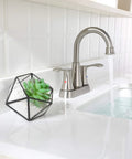 Swivel Spout Two Handle Brushed Nickel Bathroom Sink Faucet With Metal Pop Up Drain And Supply Lines, 360 Degree High Arc, water flow