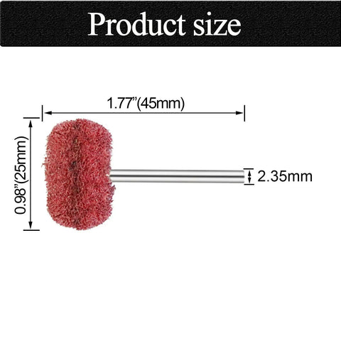 Product size diagram of a buffing wheel from the 100 Piece 1 Inch Abrasive Buffing Wheel Set for Rotary Tools with 2.35mm Shafts.