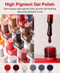 Six Piece 12ml Gel Nail Polish Set In Red, Wine Red, Light White, Gray, Blue, And Dark Blue For Salon Or DIY At Home Soak Off LED UV Gel Nail Polish Kit HEMA Free Formula Great Gift For Women Girls with bottles