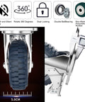 Heavy Duty Swivel Caster Wheel With Brake, 4 Inch Non Slip Rubber, Steel Plate, 450Kg Load, for Warehouses and Factories