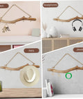 Badass 16 Inch Natural Wood Wall Hooks Featuring Five Curved Prongs for keys, hats, headphones, and jewelry in various settings.