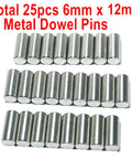 Top Grade 25 Pack Of 6Mm X 12Mm 304 Stainless Steel Dowel Pins and Precision Metal Shelf Pegs displayed in a row.