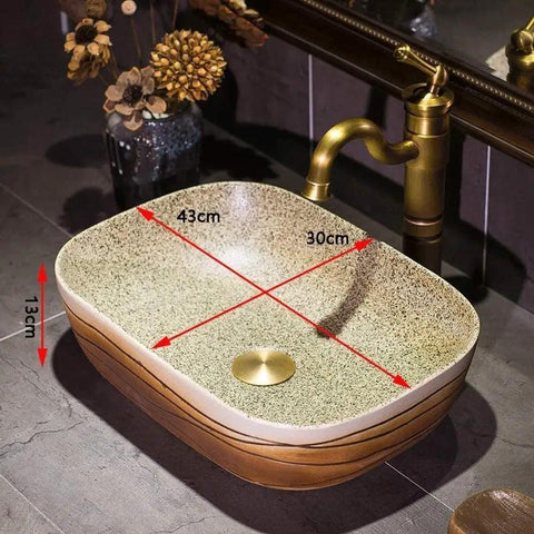 Slick Vintage Rectangular Vessel Sink For Above Counter Vanities, 16 Inch Porcelain Ceramic Wash Basin, 43x30cm size.