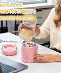20oz Leak Proof Insulated Lunch Bowl With Wide Mouth Stainless Steel Thermos Jar Keeps Soups And Meals Hella Warm All Day Long Smooth Grab And Go Meal Prep Container For Kids And Adults Pink with detachable snack tray.