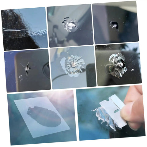 Quick Fix Windshield Crack Repair Kit For Cars in action, showing auto glass repair process on chips and cracks close-up.