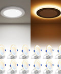 12 Pack 6 Inch 5Cct Recessed Led Lights Serving A Smooth Amber Night Halo Packing 1080 Lumens showing bright white and amber lighting options.