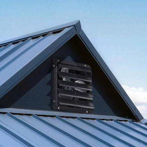 20 Inch Wall Mounted Attic Exhaust Fan With Variable Speed Controller, 3000 CFM, Automatic Shutter installed on a rooftop