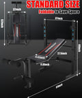 Beefy Heavy Duty Weight Bench Set With Squat Rack 600 Lb Capacity Adjustable Bench Press shown in folded position with dimensions