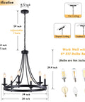Specifications of Black Farmhouse Wagon Wheel Chandelier With Six Lights, 24 Inch Rustic Pendant Ceiling Light, Matte Iron Fixture