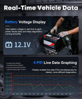 Real-time vehicle data display with battery voltage and live data graph; Budget Friendly OBD2 Full System Scanner With Lifetime Updates For DIY Mechanics Pro Grade Diagnostic Tool For Crank Sensor Relearn Throttle Relearn EPB Oil Reset ABS Bleed FCA And CAN FD 2026 Upgrade.