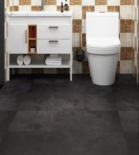 Charcoal Grey Peel And Stick Floor Tiles 12 By 12 Inches Vinyl Waterproof Bathroom Flooring 32 Pack Removable Groutable Easy Install No Tools Needed Sticky Tiles For Laminate Or Linoleum
