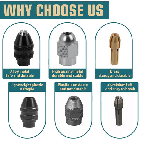 Comparison of materials for Pro Grade 25 Pc Drill Chuck Collet Set For Dremel Rotary Tools 0.5 To 3.2mm