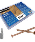 Built Different Ten By Three Inch Exterior Deck Screws Seventy Two Piece Heavy Duty Carbon Steel Pack With Rust Defying Coating For Tough Outdoor Wood Builds And Badass Load Bearing Hold in a transparent package.