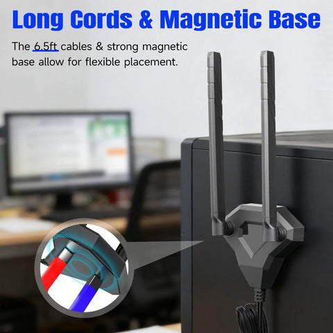 Tri-Band WiFi 7 and 6E External Antenna With Magnetic Base for Gaming PCs and Routers, RP-SMA Connector on desktop case