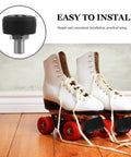 Roller Skate Toe Stops And Brake Blocks For Outdoor Quad Skating Adjustable Rubber Brake Mechanism With Non Marking Black Hex Heads 2 Piece Set For Stable Braking Precise Control And Freestyle Maneuverability shown on white skates with red wheels