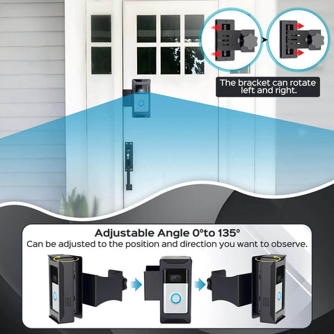 Adjustable Anti Theft Video Doorbell Mount Bracket for Ring and Blink installed showing flexible angle holder on door.